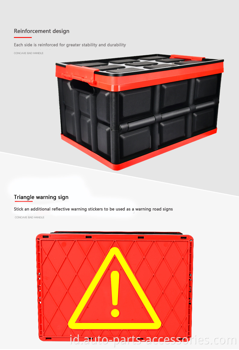 2020 Desain Baru 30L ECO ABS Plastics Stackable Sorting Basket Container Travel Backup Trunk Car Box Penyimpanan Lipat Dalam